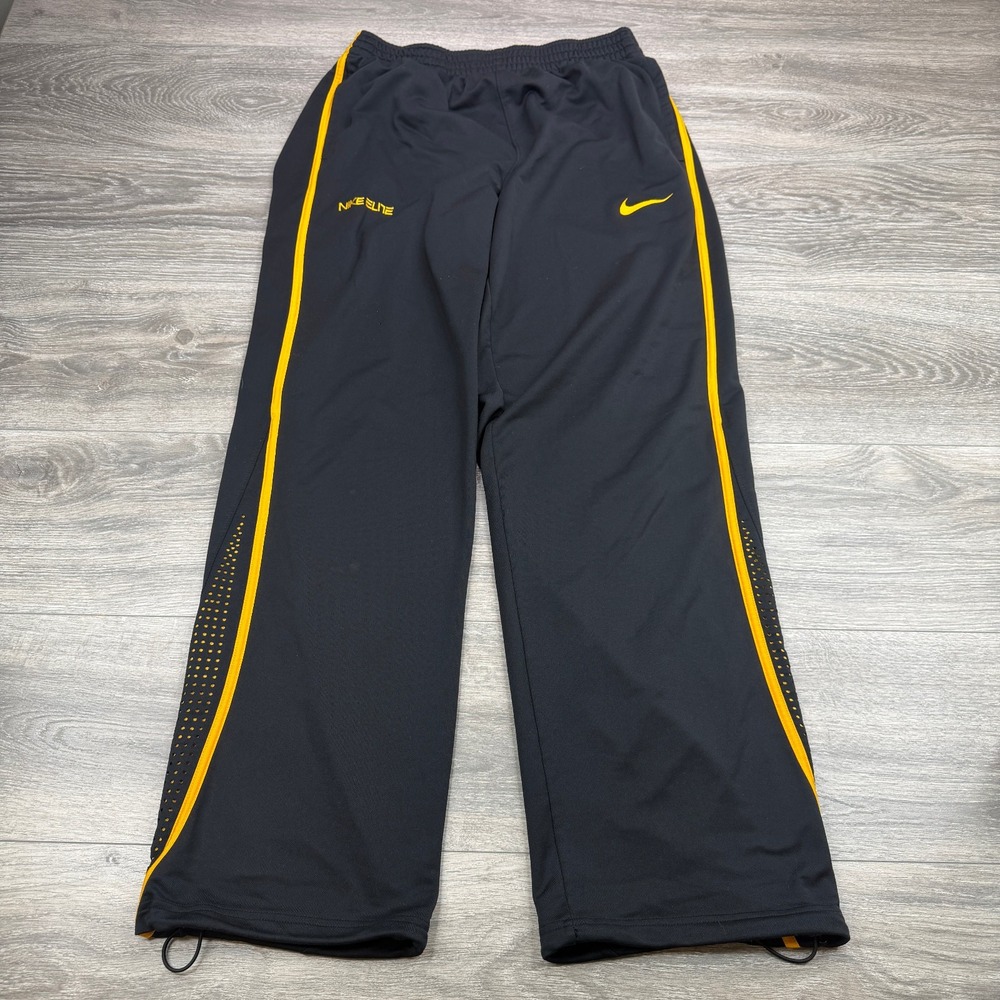 Nike Elite Track Pants Mens Large Black Yellow Dri Fit Ankle Toggle Basketball
